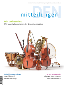 Titelbild der 104ten Ausgabe der DFN Mitteilungen. Abgebildet sind mehrere klassische Instrumente.